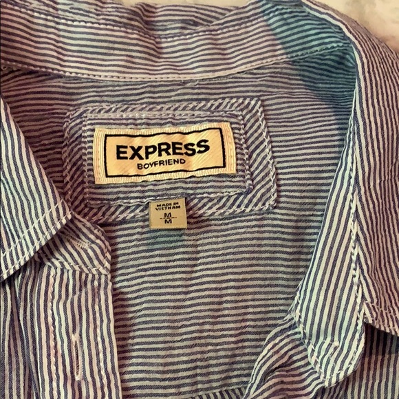 Express thin stripe boyfriend blouse sz M - Picture 3 of 4